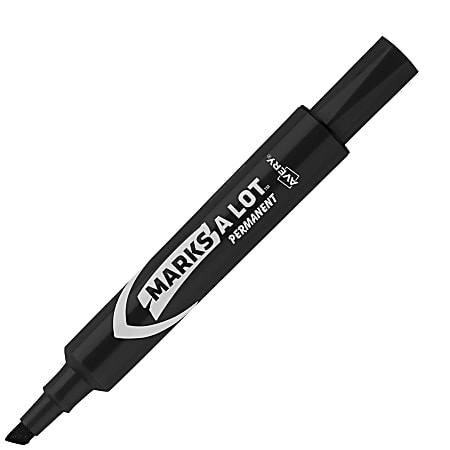 Avery® Regular Desk Style Permanent Markers - Regular Marker Point - 4.7625 mm Marker Point Size - Chisel Marker Point Style - Black - Black Plastic Barrel - 12 / Dozen