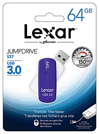 Brand New Lexar JumpDrive S37 64GB USB 3.0 Flash Drive 