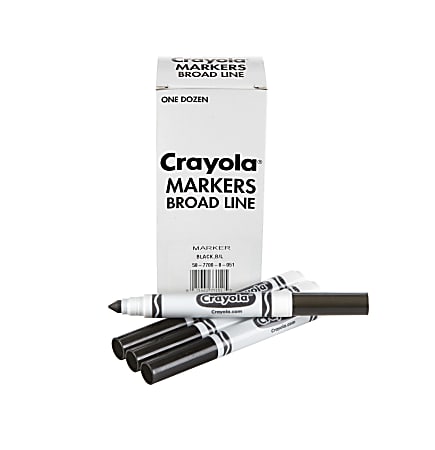 Crayola® Washable Broad Line Markers, White Barrel, Black Ink, Pack Of 12 Markers