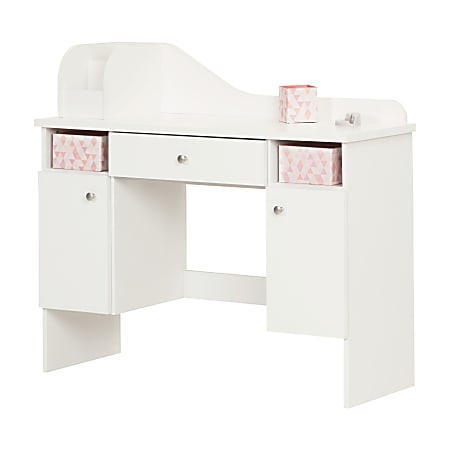 South Shore Vito Makeup Desk With Drawer, Pink/Pure White