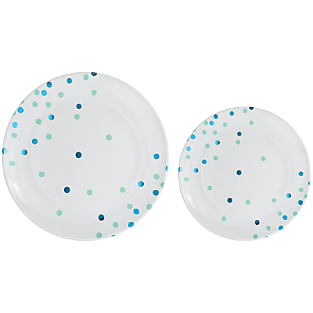 Amscan Round Hot-Stamped Plastic Plates, Blue, Pack Of
