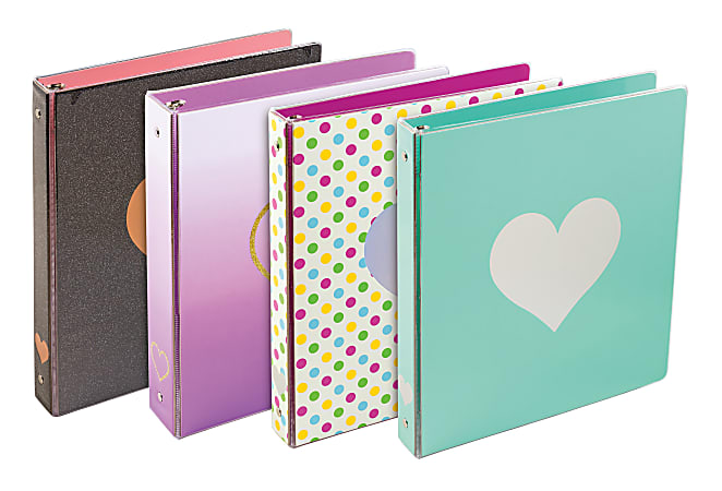 Divoga® Hearts 3-Ring Binder, 1" Round Rings, Assorted Colors