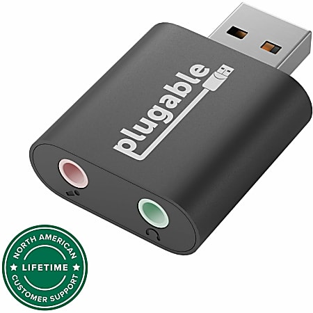Plugable USB Audio Adapter with 3.5mm Speaker-Headphone and Microphone Jack, Add an External Stereo Sound Card to Any PC, USBAUDIO
