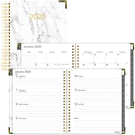 Rediform Marble Weekly/Monthly Planner - Julian Dates - Weekly, Monthly - 1 Year - January till December - 1 Week, 1 Month Double Page Layout - 8" x 11" Sheet Size - Twin Wire - Gray Marble - Fiber