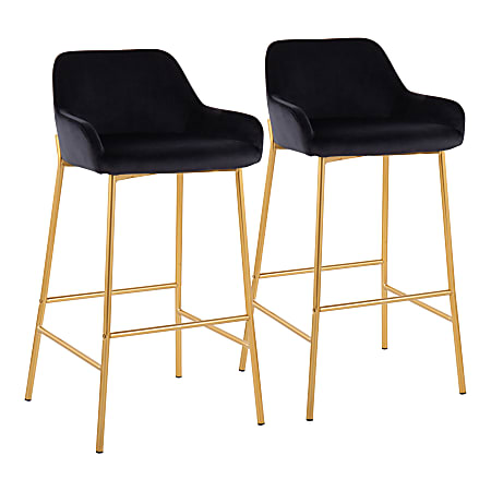 LumiSource Daniella Counter Stools, 38" Fixed Height, Velvet, Black/Gold, Set Of 2 Stools