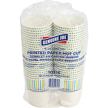 Genuine Joe 8 oz Hot Beverage Cups - 8 fl oz - Assorted - Paper - Hot Chocolate, Cappuccino, Tea, Coffee, Beverage - 50 / Pack