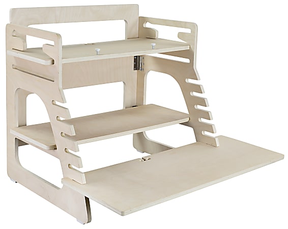 Mount-It MI-7959 Height-Adjustable Wood Standing Desk Riser, 22-5/8"H x 31-3/4"W x 3-13/16"D, Brown