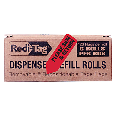 Redi-Tag Dispenser Refills, "Please Sign & Return," 1 3/4" x 9/16", Red, 120 Flags Per Pad, Box Of 6 Pads