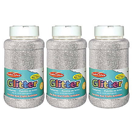 Charles Leonard Creative Arts Glitter, 1 Lb, Silver, Pack Of 3 Bottles