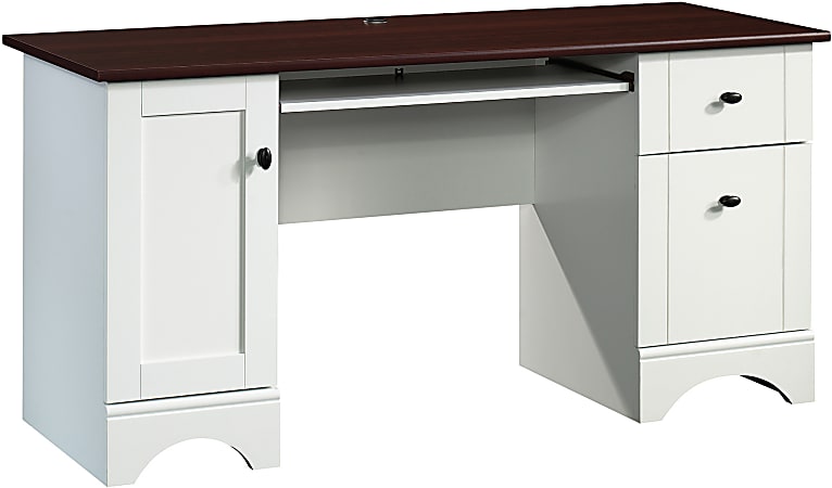 Sauder® Select 60"W Double-Pedestal Computer Desk, Soft White/Cherry