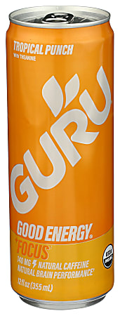 Guru Organic Energy Drinks, Tropical Punch, 12 Oz, Total Qty 24