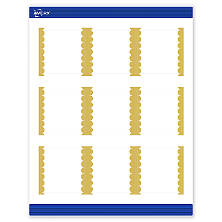 Avery® Print-To-The-Edge Cards With Sure Feed®, S00-DK6-PRMWC10, 2-1/2" x 2-1/2", Matte White, Preprinted Gold Dots Edge Design, Pack Of 90