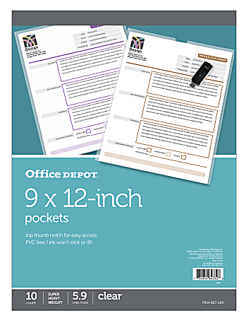 Office Depot® Brand Clear Pockets, 9" x 12", Pack Of 10