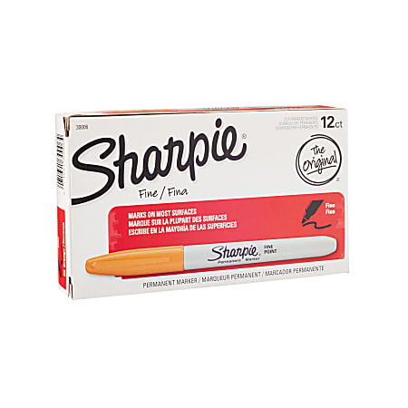 Sharpie Fine Point Permanent Marker - Fine Marker Point - 1 mm Marker Point Size - Orange - 12 / Box