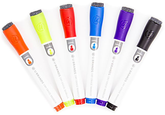 U Brands Low Odor Magnetic Dry-Erase Markers, Chisel Tip, Assorted Colors, Pack Of 6 Markers