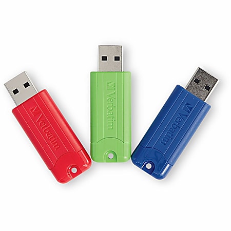 Verbatim 128GB PinStripe USB 3.2 Gen 1 Flash Drive - 3pk - Red, Green, Blue - 128GB - 3pk - Red, Green, Blue