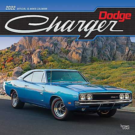 Brown Trout Monthly Auto Wall Calendar, 12" x 24", Dodge Charger, January To December 2022