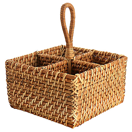 Martha Stewart Rattan Woven 4-Section Flatware Caddy, 10" x 8" x 4-9/16", Brown