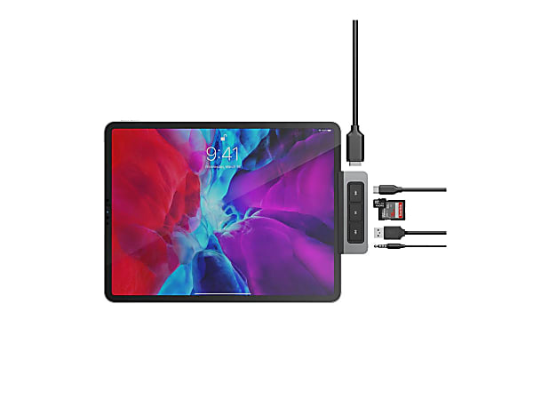 HyperDrive 6 in 1 USB C Media Hub, 1/2"H x 1 1/8"W x 3 7/8"D, Gray/Black, HD449