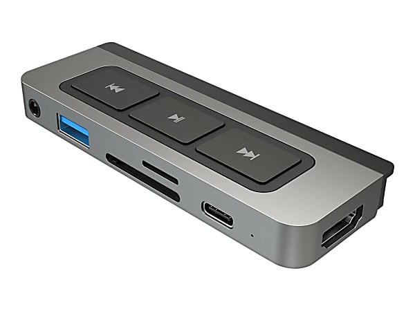 HyperDrive 6-in-1 USB-C Media Hub, 1/2"H x 1-1/8"W x 3-7/8"D, Gray/Black, HD449