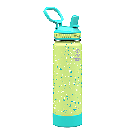 Takeya Actives Straw Lid Reusable Water Bottle, 22 Oz, Confetti Green Grass