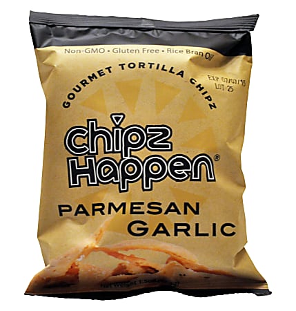 Chipz Happen Tortilla Chips, Parmesan Garlic, 1.5 Oz, Pack Of 24
