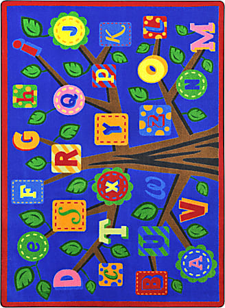 Joy Carpets® Kids' Essentials Rectangle Area Rug, Alphabet Leaves™, 5-1/3' x 7-33/50', Bold Colors