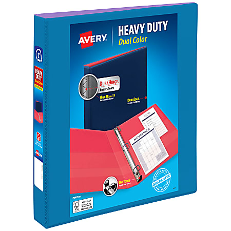 Avery® 3-Ring Dual Color Heavy-Duty View Binder, 1" Slant Rings, 49% Recycled, Pool Blue/Lavender