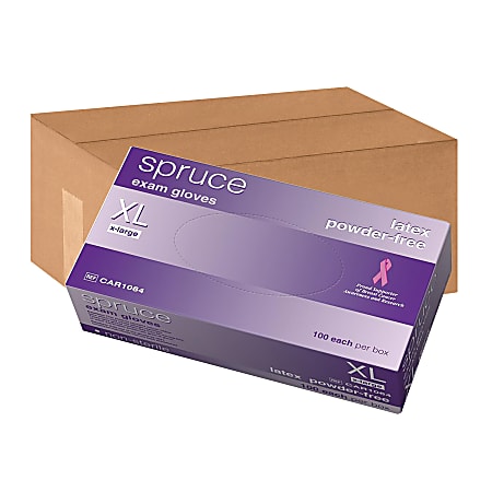 Spruce Powder-Free Latex Exam Gloves, X-Large, Beige, 100 Gloves Per Box, Case Of 10 Boxes