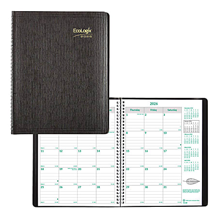 2025-2027 Brownline 14-Month EcoLogix Monthly Planner, 11" x 8-1/2", 100% Recycled, Black, December 2025 To January 2027, CB435W.BLK