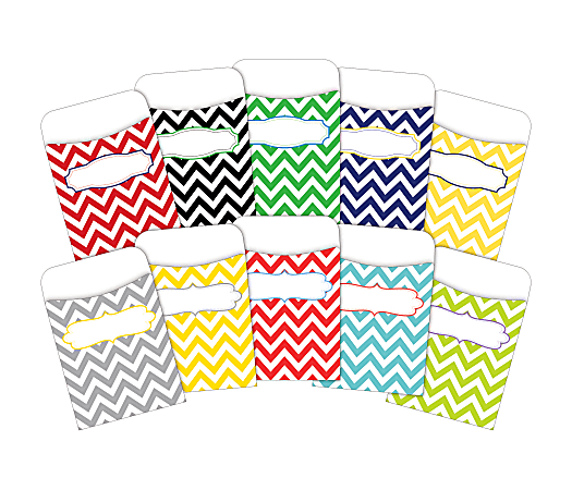 Barker Creek Peel And Stick Library Pockets, 3" x 5", Chevron Beautiful/Chevron Nautical, Pack Of 60 Pockets