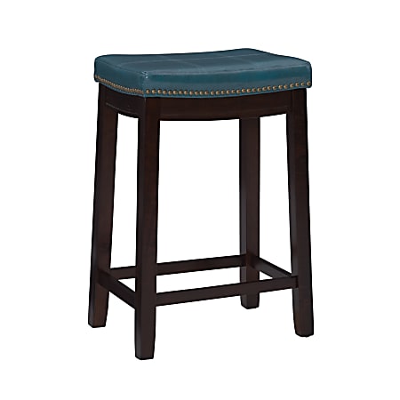 Linon Walker Backless Faux Leather Counter Stool, Dark Brown/Blue