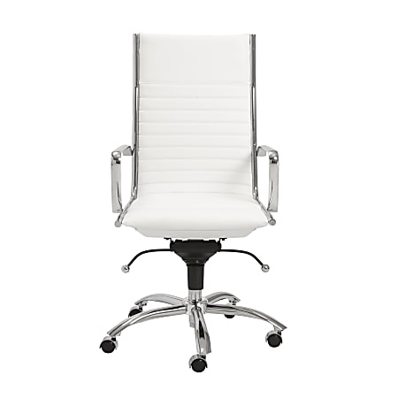 Eurostyle Dirk Faux Leather High-Back Commercial Office Chair, Chrome/White