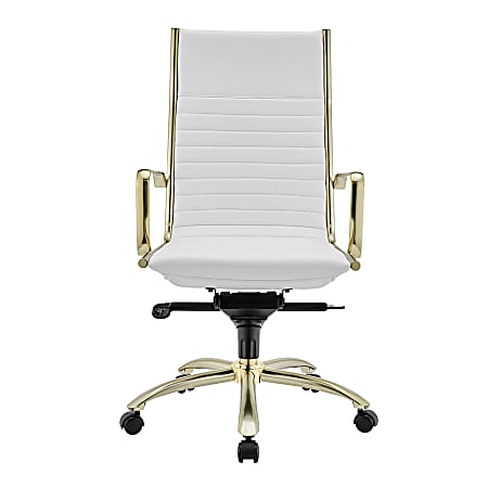 Eurostyle Dirk Faux Leather High-Back Commercial Office Chair, Matte Gold/White