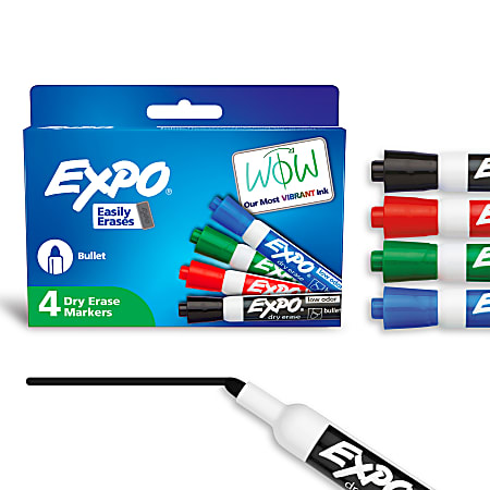 EXPO® Low-Odor Dry-Erase Markers, Bullet Point, Assorted Colors, Pack Of 4