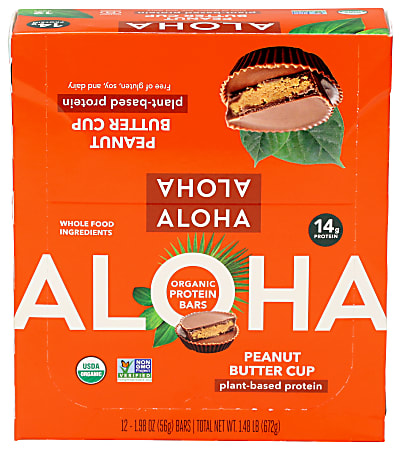 Aloha Plant Protein Bars, Organic Peanut Butter Cup, 1.98 Oz, Total Qty 12
