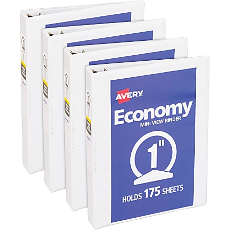 Avery® Economy View Binder, 1" Ring, White, Pack Of 4