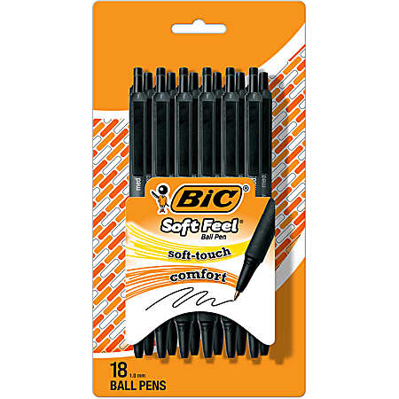 BIC Soft Feel Retractable Ball Point Pen, Medium Point, 1.0MM, Black, Pack Of 18