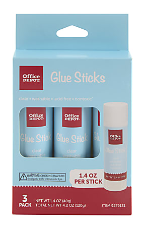 Office Depot® Brand Glue Sticks, 1.4 Oz, Clear, Pack Of 3 Glue Sticks