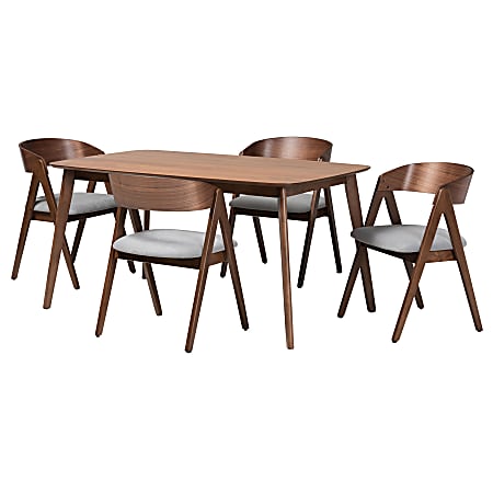 Baxton Studio Danton 5-Piece Dining Set, Gray/Walnut Brown