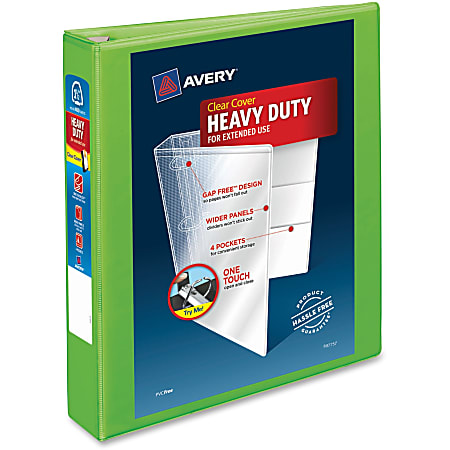 Avery® Heavy-Duty View 3-Ring Binder With Locking One-Touch EZD™ Rings, 1 1/2" D-Rings, 41% Recycled, Chartreuse