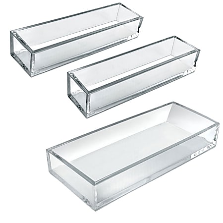 Azar Displays Deluxe Tray 3-Piece Set, Narrow Trays/Large Tray, Clear