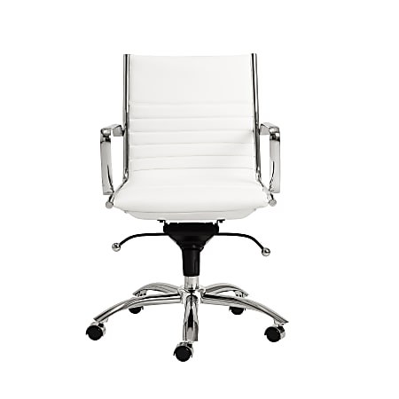 Eurostyle Dirk Faux Leather Low-Back Commercial Office Chair, Chrome/White