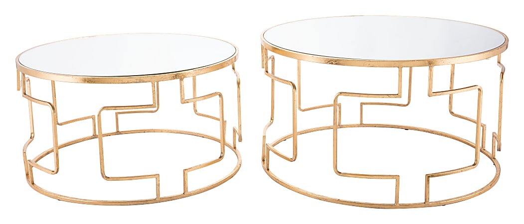 Zuo Modern King Accent Tables, Round, Mirror/Gold, Set Of 2 Tables
