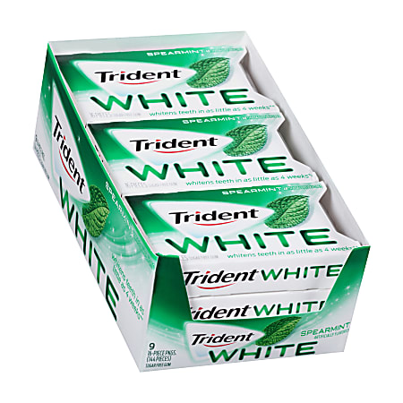 Trident® White Spearmint Sugar-Free Gum, 16 Pieces Per Box, Pack Of 9 Boxes