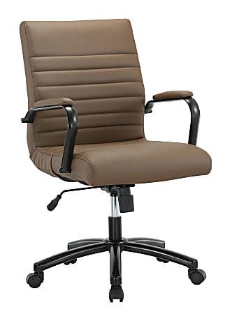 Realspace&reg; Modern Comfort Winsley Bonded Leather Mid-Back Manager Office Chair, Brown/Black, BIFMA Compliant