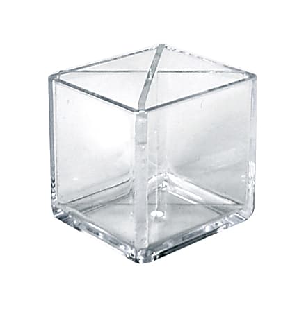 Azar Displays Cube Pencil Holders With Divider, 4"H x 4"W x 4"D, Clear, Pack Of 2 Holders