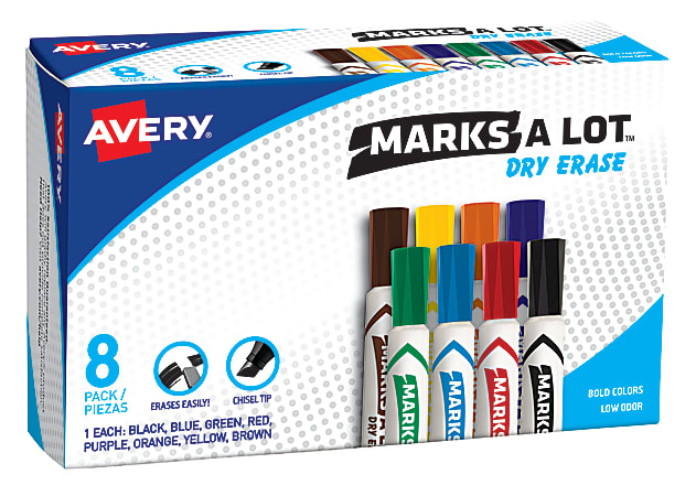 Avery® Marks A Lot® Dry Erase Markers, Chisel Tip, Desk-Style, Assorted, Pack Of 8 Markers