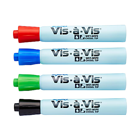 EXPO® Vis-?-Vis® Wet-Erase Chisel-Tip Markers, Assorted, Pack Of 4