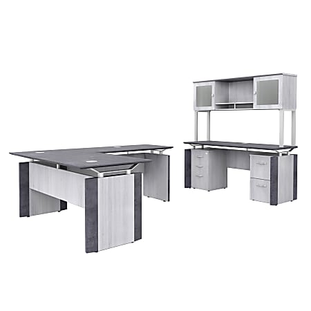Forward Furniture Allure Double-Pedestal L-Shaped Desk, 102"W, Stormy Gray/Ashwood White